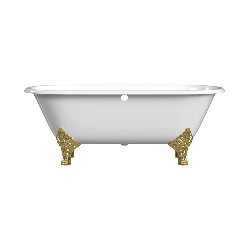 Carlton 70'' L Soaking Bathtub, Polished Brass, White Interior with White Exterior