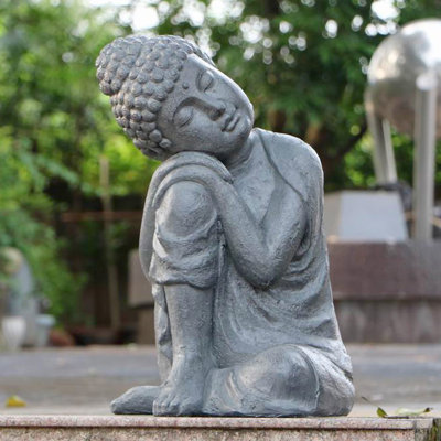 BUDDHA Crouching 58cm Grey Charcoal Effect