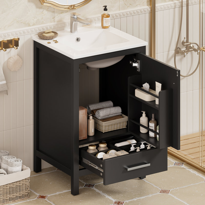 Meuble-lavabo simple 20 po avec comptoir en céramique, Noir