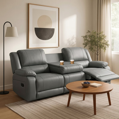 Lasceau 3-Seat Faux Leather Reclining Sofa with Drop Down Table and 2 Cup Holders