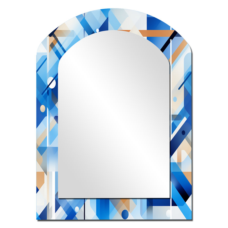 Rockfield - bleu cobalt et grille blanche géométrique - miroir arqué géométrique, miroir mural asymétrique bleu unique, impression d'art