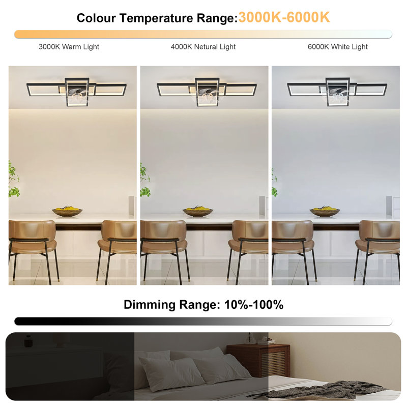 Arlyn 35.43" 7 - Blade Dimmable LED Reversible Ceiling Fan With Light And Remote Control