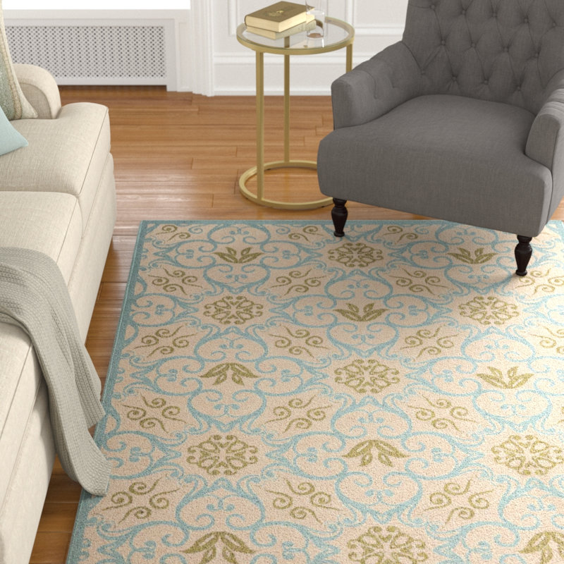 Damask Indoor / Outdoor Rug, Rectangle 9'3" x 12'9"