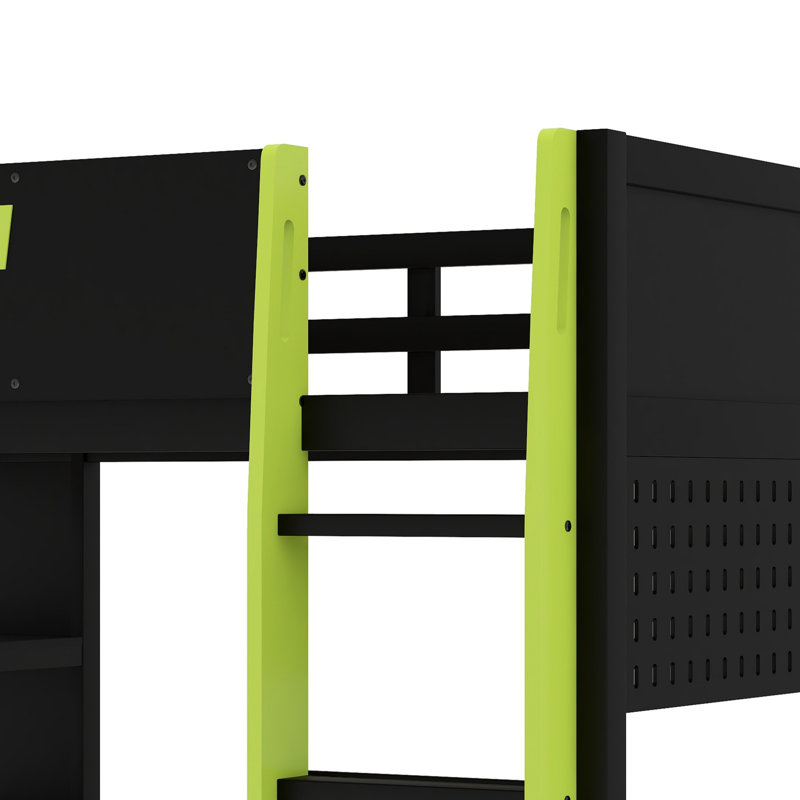 Advanced Gamer Bed With Loft Design, Integrated Desk,And Storage, Green