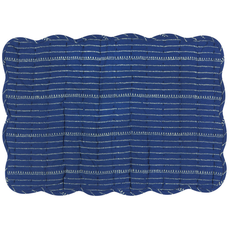 Ensemble de 6 napperons Kantha, Blue/Yellow Floral, 13" x 19"