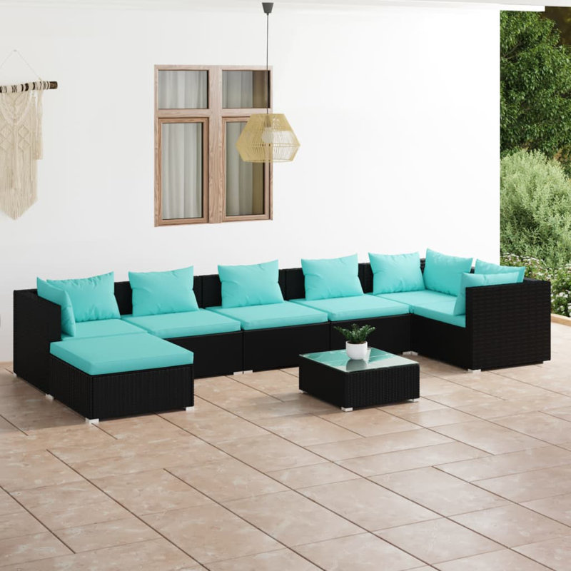 Ensemble modulaire de patio 23,6 po de largeur avec coussins, Bleu eau, Noir