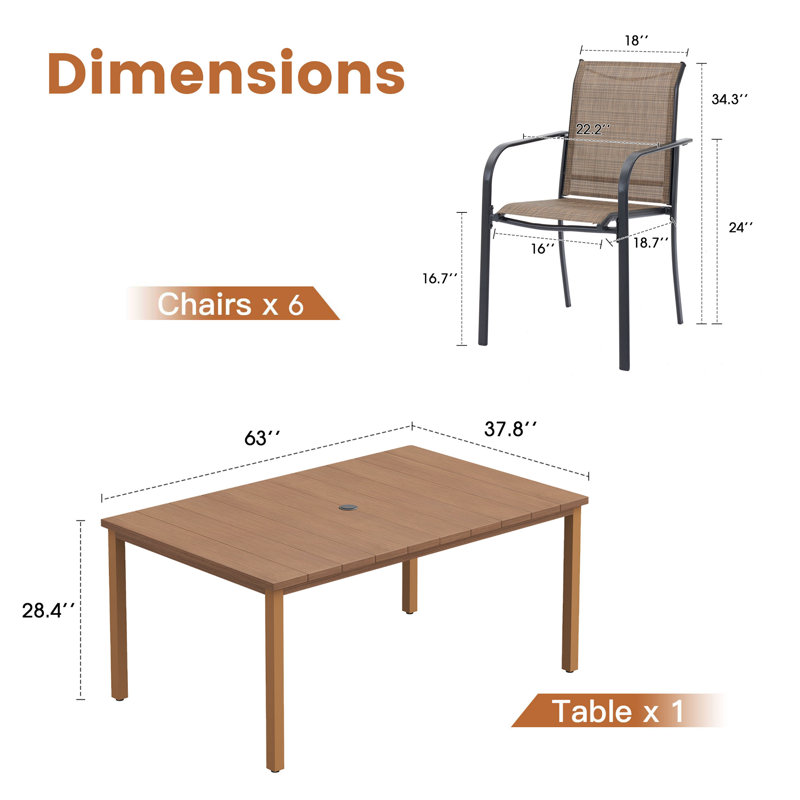 Leyre 6 - Person Patio Dining Set with Rectangular Table, Brown/Brown