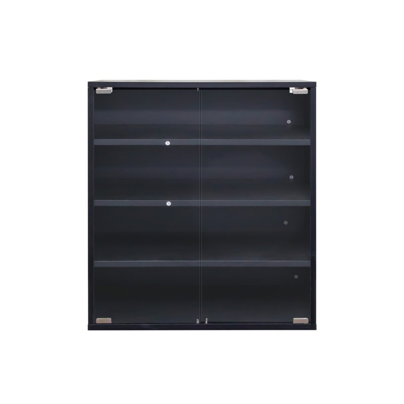 4 Tier Wooden Shoe Box With Led & Tempered Glass Door - Stackable Storage Display Case For Sneakers And -, Black