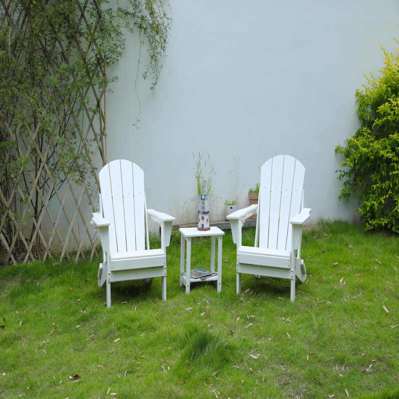 Folding Adirondack Chair With Side Table, 3-Piece Adirondack Chair Set, White