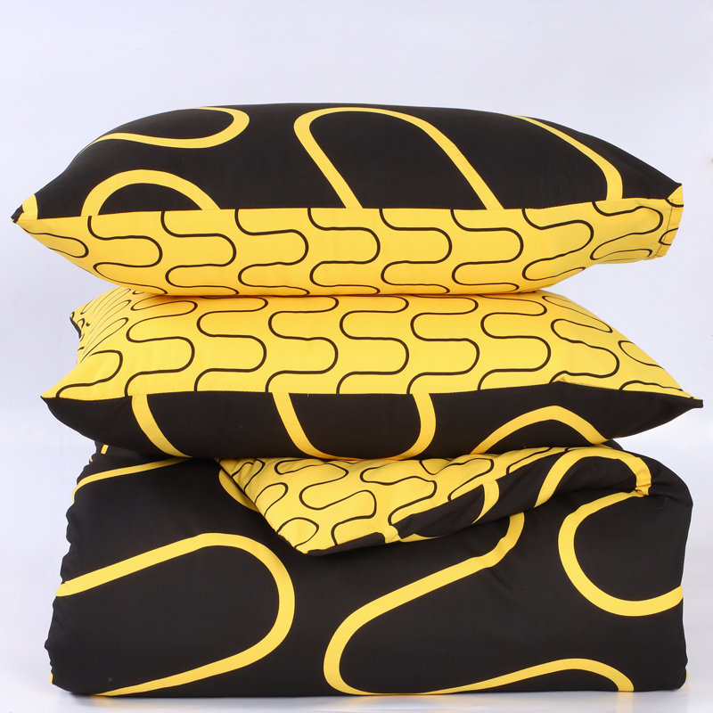Microfiber Duvet Cover Set Set, Ochre/Black, Double Duvet Cover + 2 Standard Pillowcases