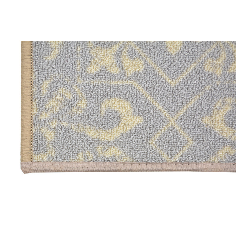 Tapis d'escalier gris antidérapant à motif floral lavable à la machine, Rectangle 26 po x 10,5 po