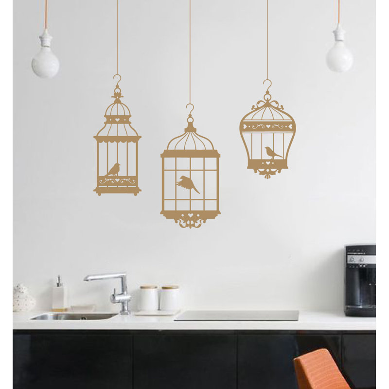 Adhésif décoratif jolies cages à oiseaux, H 48 po x l 37 po x P 0,01 po, Brun pâle