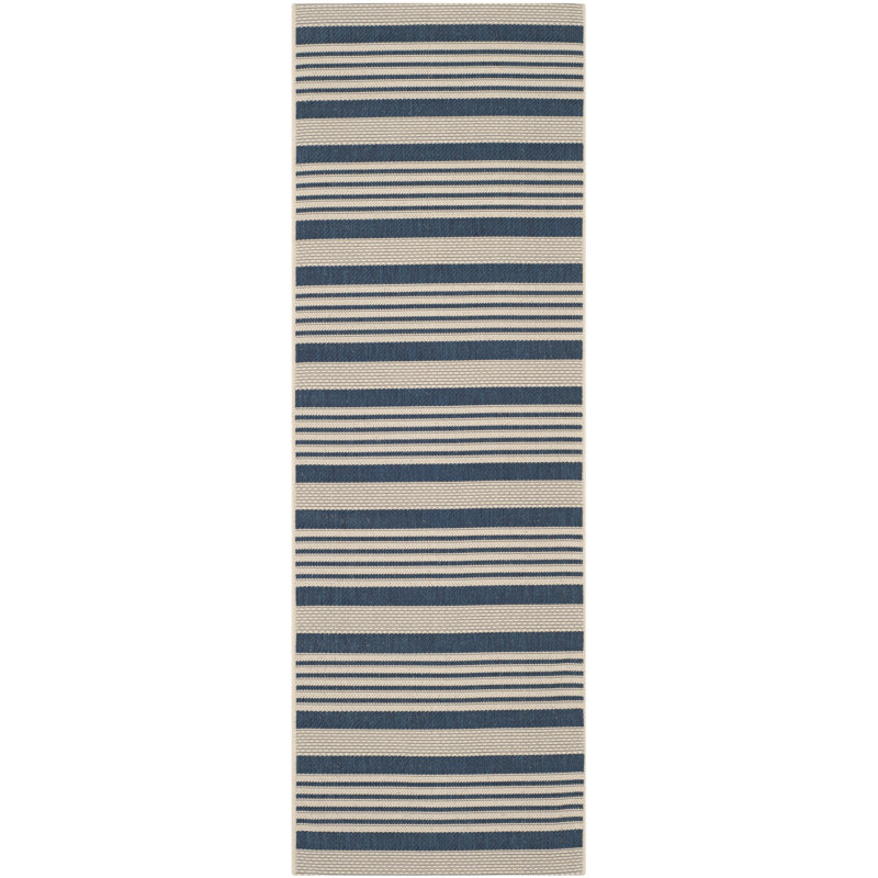 Arneshia Striped Navy/Beige Indoor / Outdoor Area Indoor/Outdoor Area Rug, Runner 2'3" x 6'7"