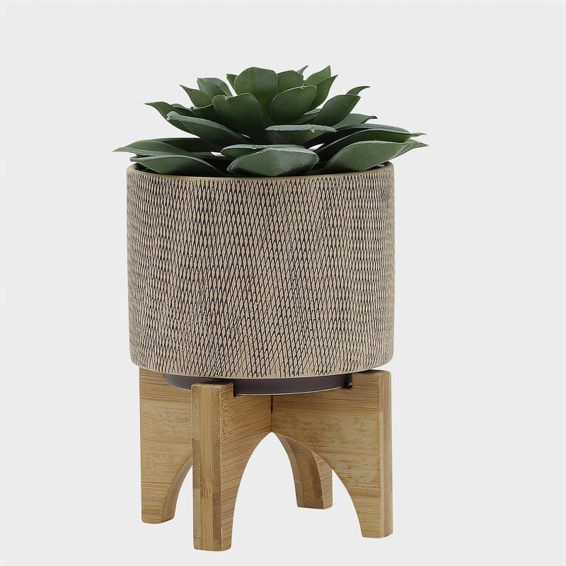 S/2 5/8" MESH PLANTER W/ STAND, TAN