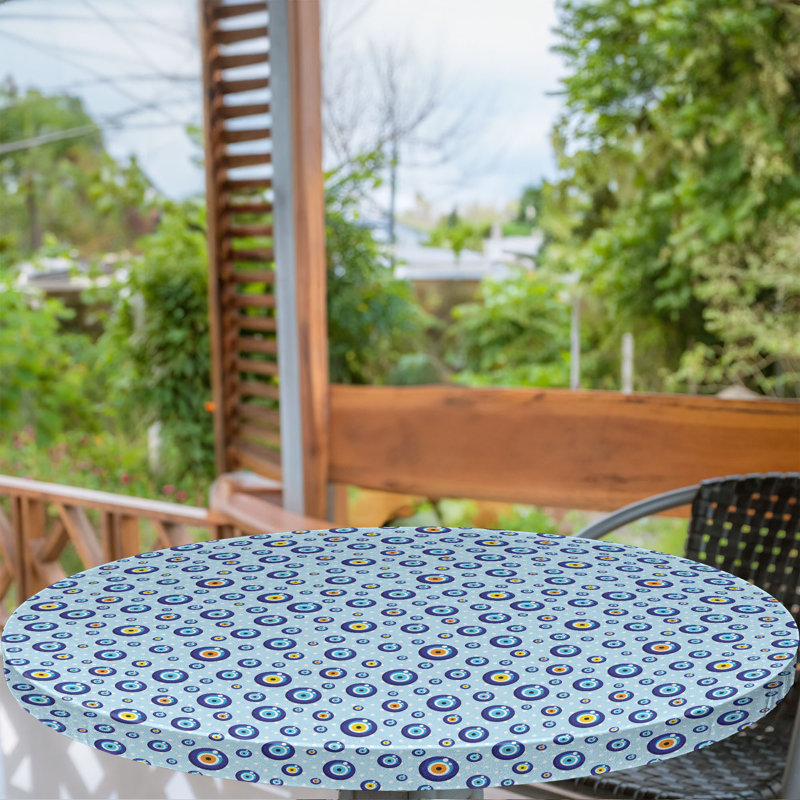 Bungalow Rose Evil Eye Fitted Round Tablecloth Multicolor, 51.97" Round