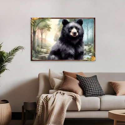«Woodland Retreat», assis, ours contemporain, pin, paysage naturel, art