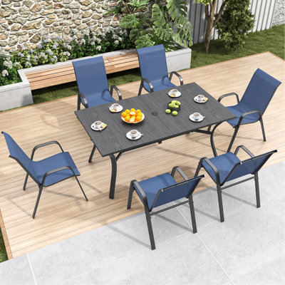 Ensemble de chaises de salle à manger d'extérieur 6 pièces, siège ergonomique large, capacité de 350 lb par chaise, structure en métal Teslin imperméable et résistante à la rouille, idéale pour la terrasse, le jardin, la salle de banquet et l'utilisation commerciale
