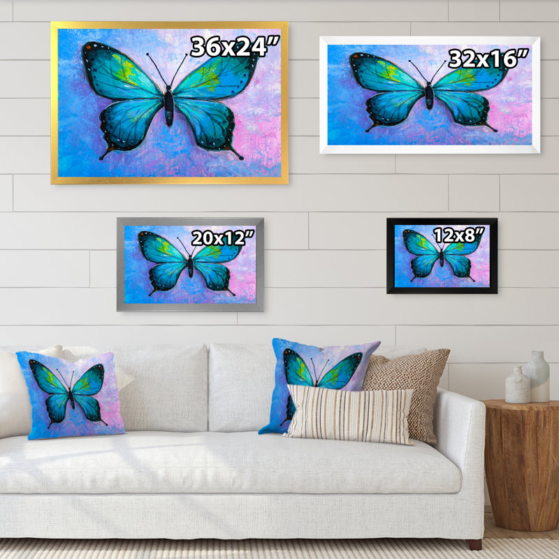Papillon monarque abstrait - peinture sur toile, Cadre doré, H 24 po x l 36 po x P 1 po