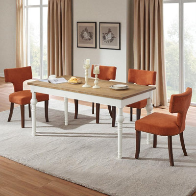 Ensemble de chaises de salle à manger de style Mid-Century moderne, ensemble de 2 chaises d'appoint rembourrées en tissu de lin ferme avec dossier en cuivre, chaises de cuisine avec structure en bois franc