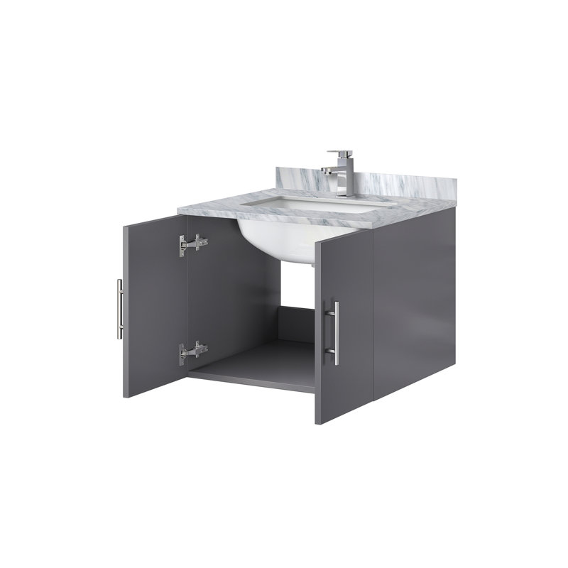 Ensemble de meuble-lavabo, comptoir en marbre de Carrare et robinet (sans évier), Dark Grey, L 24 po