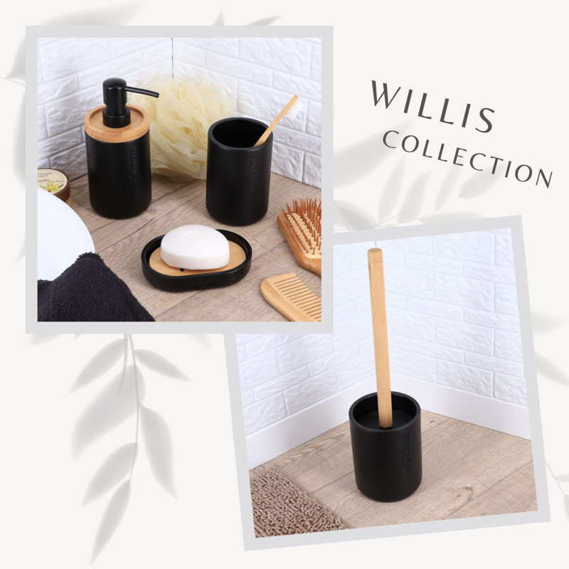Trash Can with Bamboo Lid and Pedal, 2.5L Capacity, Black