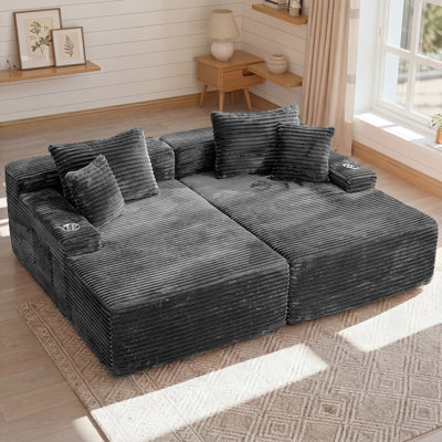 85" Wide Oversized Double Chaige Lounge Sofa Indoor, Upholstered Corduroy Sleeper Sofa Couch, No Assembly Needed