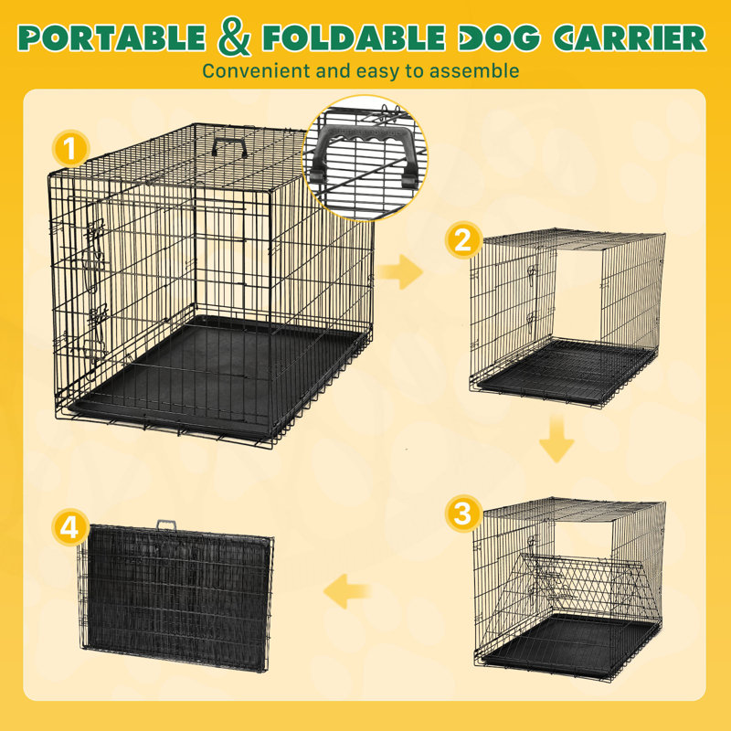 Versatile Folding Metal Dog Crate with Divider and Leak-Proof Tray for Indoor Use, 28.7" H x 42.1" W x 26.7" D