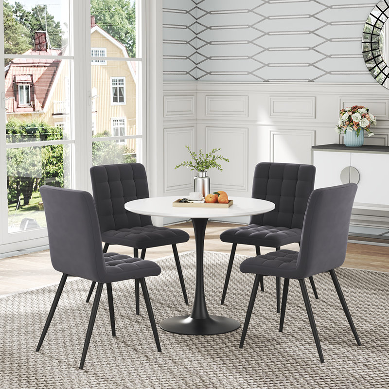 Zamir 90Cm Round Metal Base Indoor Dining Table, White