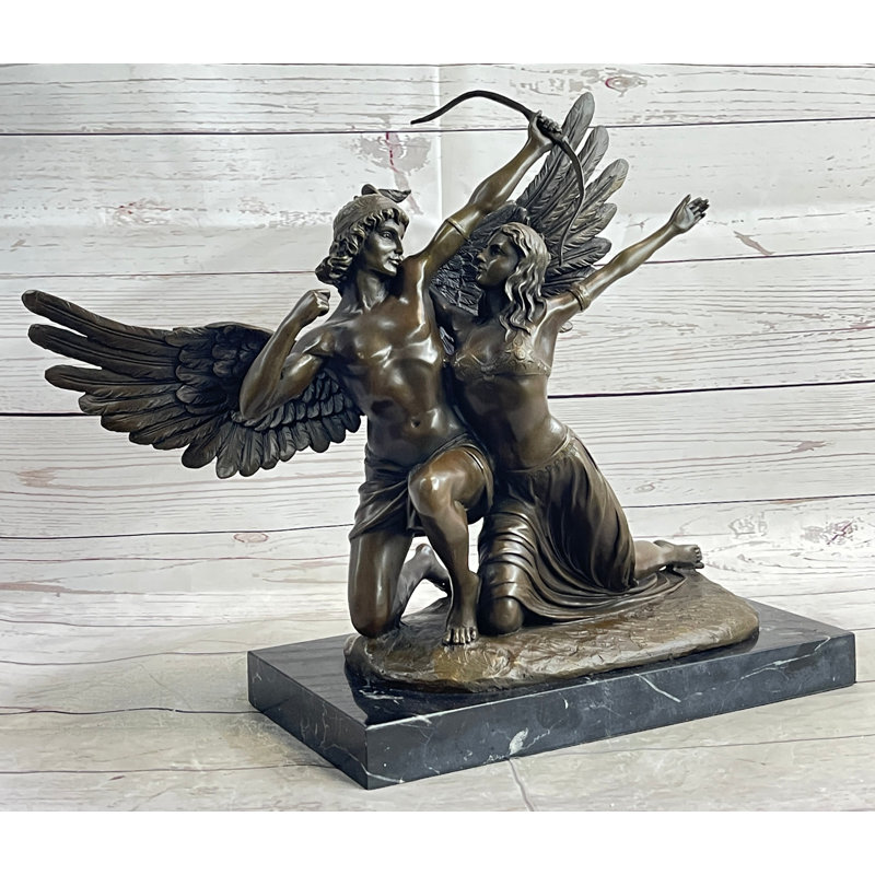 Bronze Statue Marble Zephyrus & Psyche Lovers Romance Valentine Love Sculpture