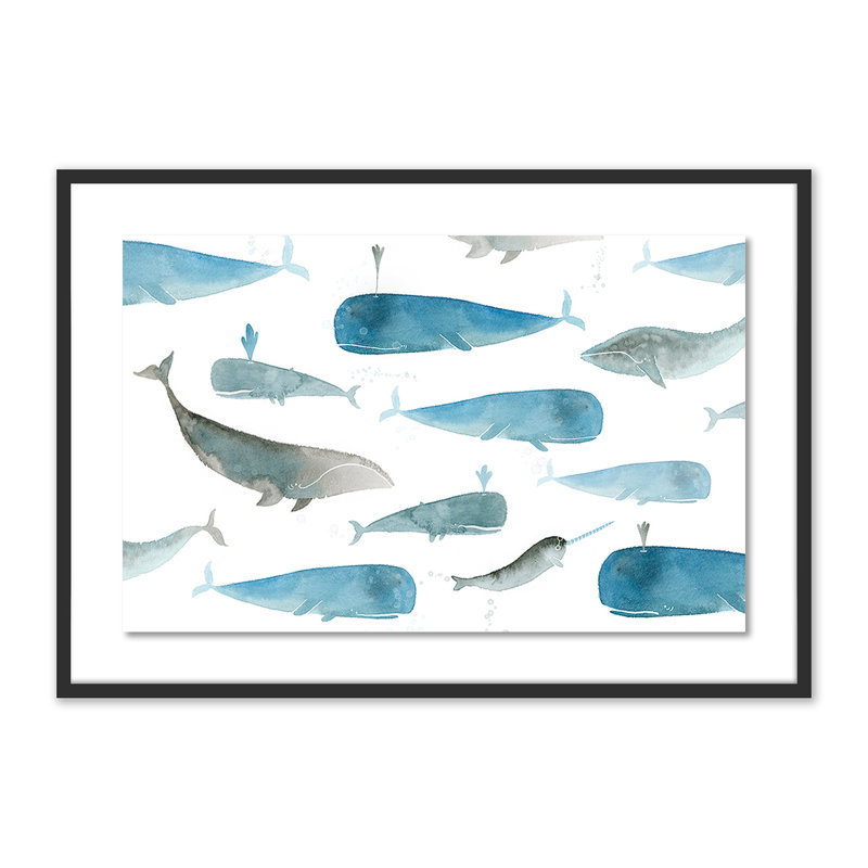 Whale Whale Print by Jess Engle, 28" H x 40" W x 2.5" D, Black