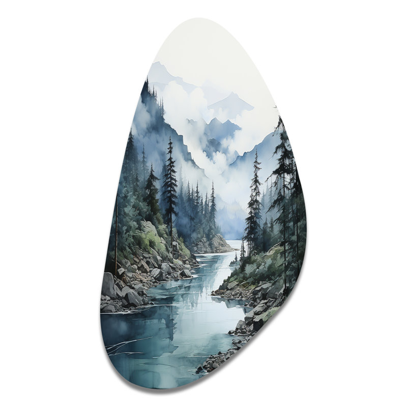 Gris gris bleu, forêt minimaliste, réflexions II - art mural asymétrique en métal forme d'automne, H 31 po x l 17 po x P 1 po