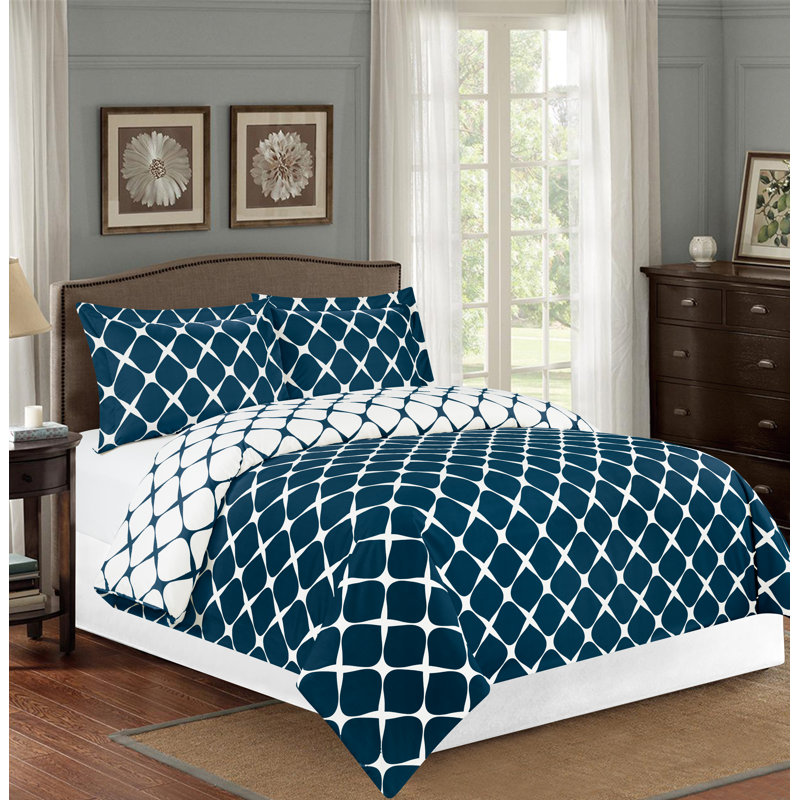Geometric Shapes Bedding, Navy Blue, Cal. King Duvet Cover + 2 Shams