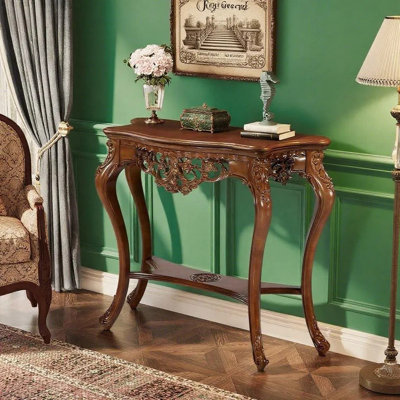 Table de canapé Antique CarvedConsole, table de couloir en bois d'ingénierie brun vieilli avec motif floral creux, patins réglables, pour la décoration du vestibule du salon