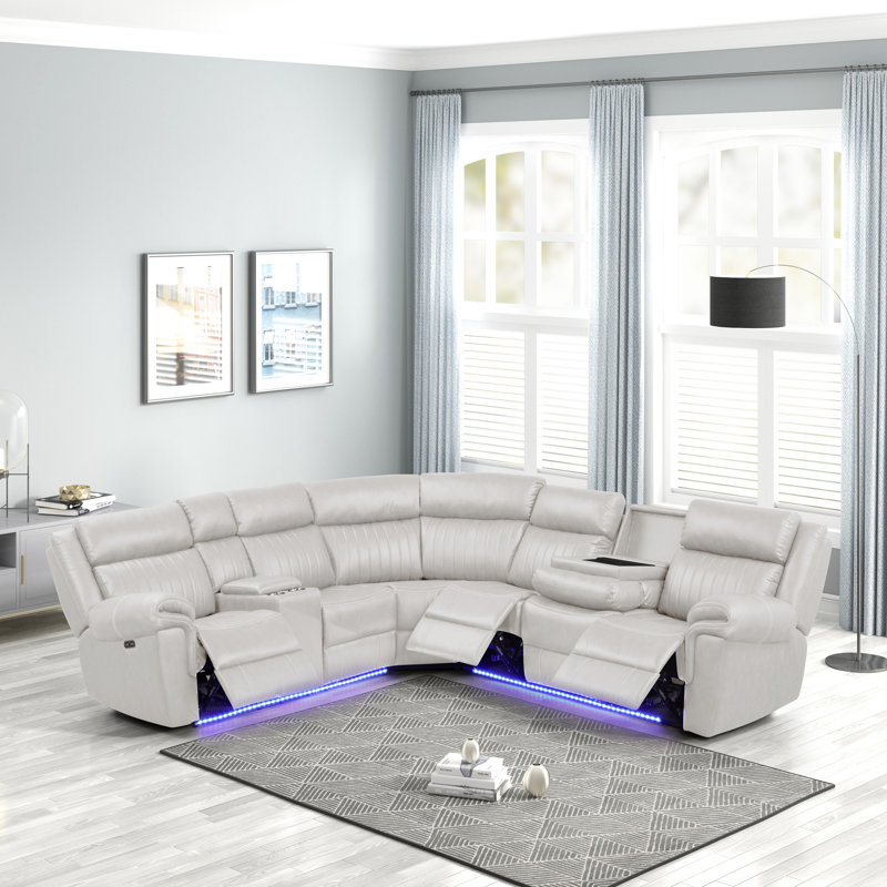 Canapé modulaire inclinable moderne en bois, Similicuir beige