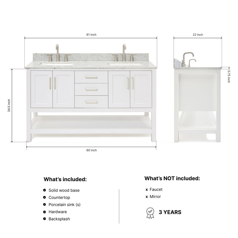 Magnolia Bath Vanity Rectangular Basin S073DCW2R, White,  61", Rectangle 