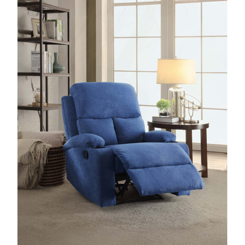 Piontek Modern Recliner with Dual Cup Holders Wall Clearance, Small Space Friendly, 220lbs Capacity, Blue Linen
