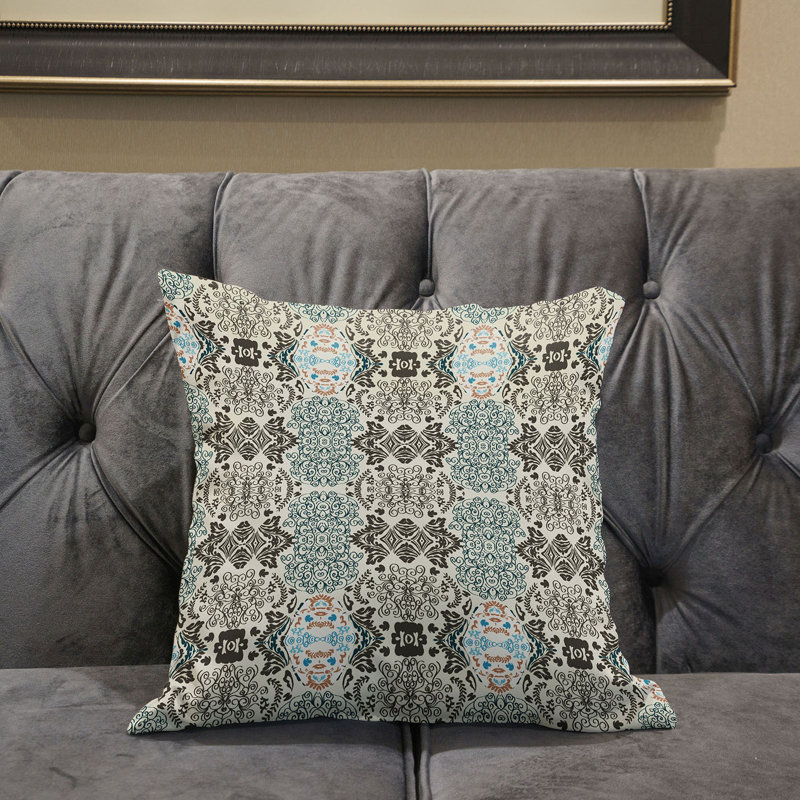 Housse et insert de coussin carré en polyester intérieur / extérieur, 16 po x 16 po, Blanc cassé / Brun
