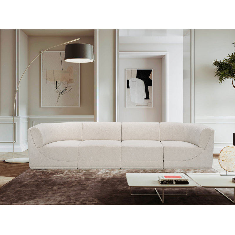Ollie 128" Upholstered Sofa, Cream Boucle Fabric