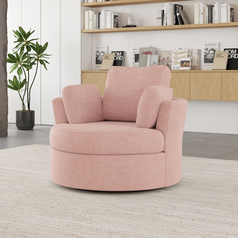 Berey Swivel Barrel Chair, Pink Polyester