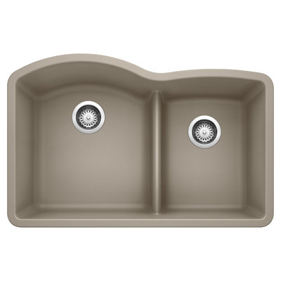 Diamond Silgranit 32" 60/40 Double Bowl Undermount Kitchen Sink with Low Divide - Truffle