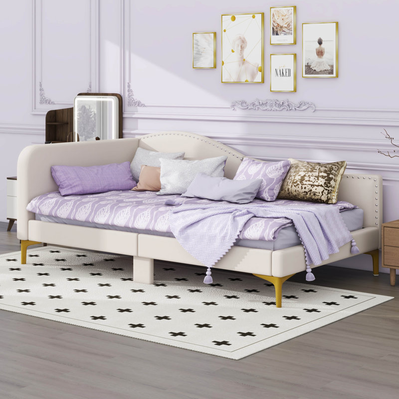 Versatile Upholstered Twin Size Daybed With Headboard And Armrest, Beige