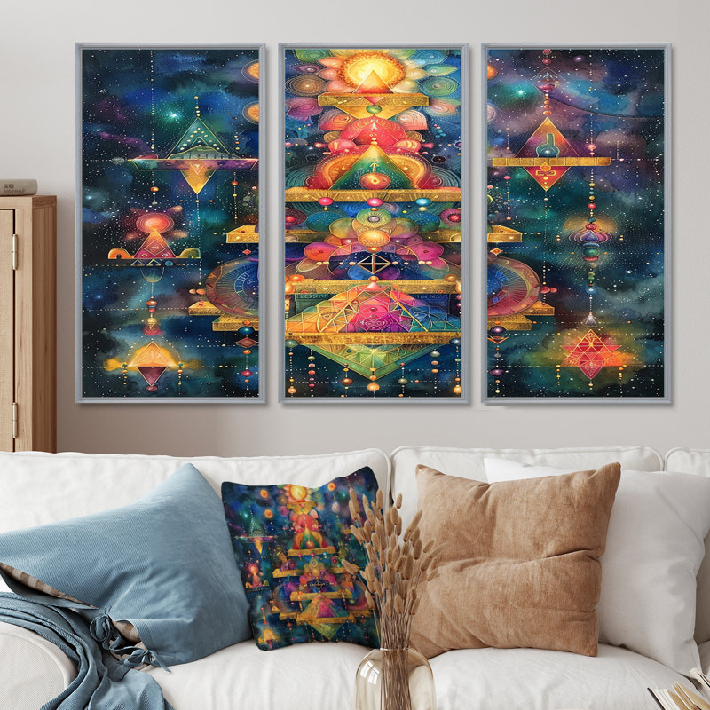 Dainah - ensemble de reproductions d'art mural abstrait, H 40 po x l 60 po x P 1 po, Encadrement argenté