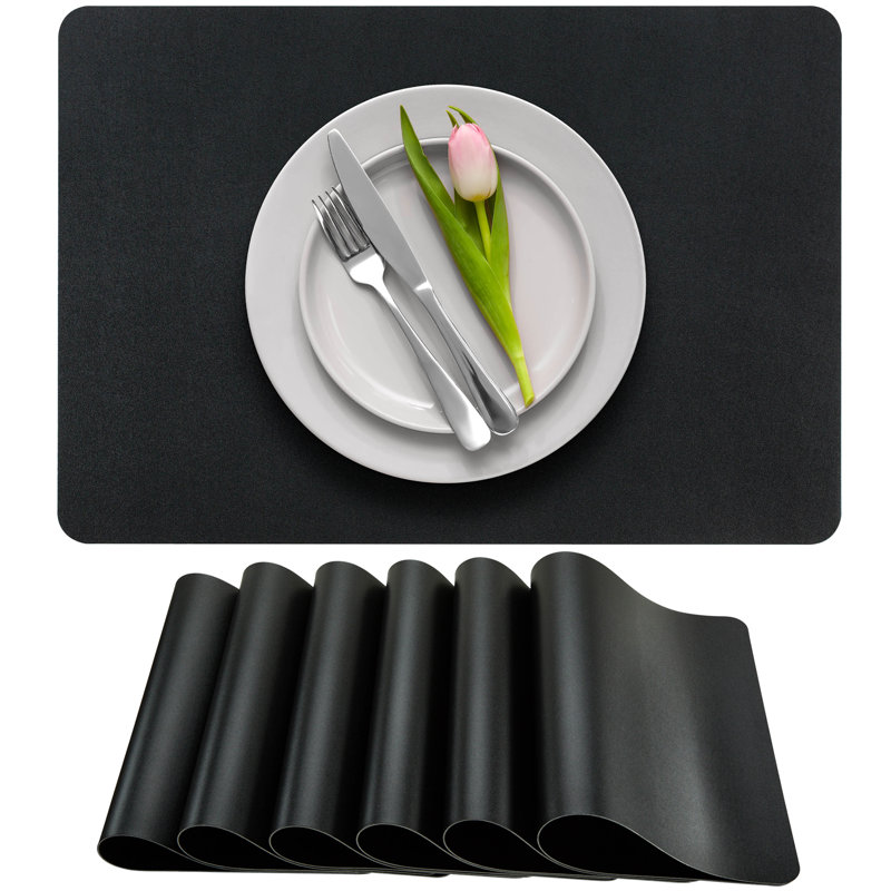 Faux Leather Solid Rectangle Placemat, Black
