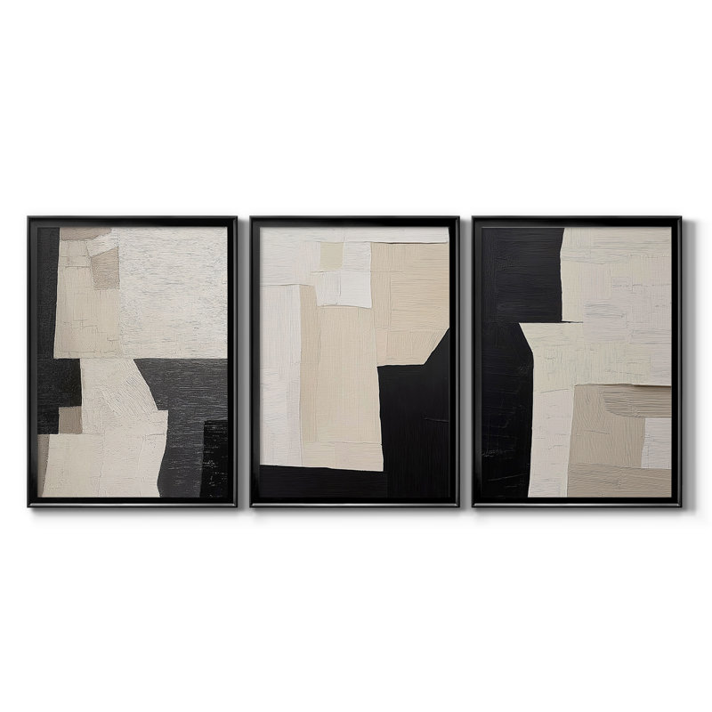 ABSTRACT Series DCLV - Toile tendue avec châssis sur mesure - 3 pièces, Noir, H 21 po x l 30 po