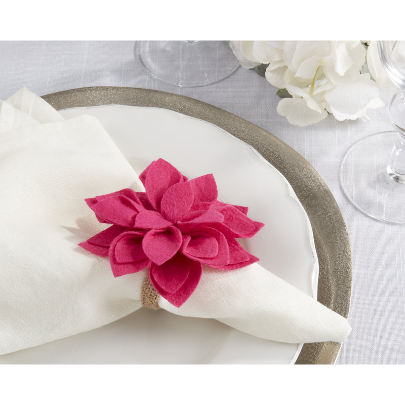 Rond de serviette Felt Blossom (ensemble de 4), Fuchsia