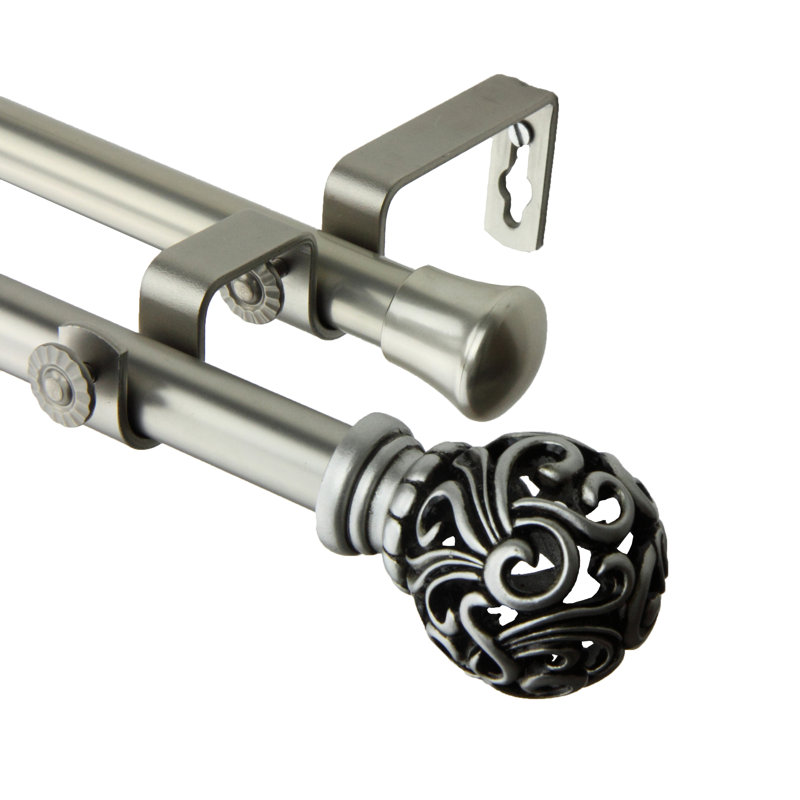 Tringle à rideaux double Adora, Nickel satiné, H 0,81 po x l 48 po x P 6,38 po