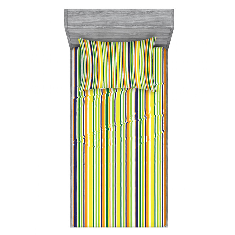 Microfiber Sheet Set, Twin XL Sheet Set with Fitted Sheet, Green/Yellow/Purple Striped