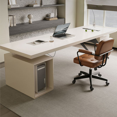 White Rectangular Solid Wood with 1 drawers writing desk