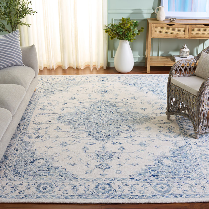 Metro Hand Tufted Wool/Cotton Oriental Rug in Ivory/Blue, Rectangle 8' x 10'