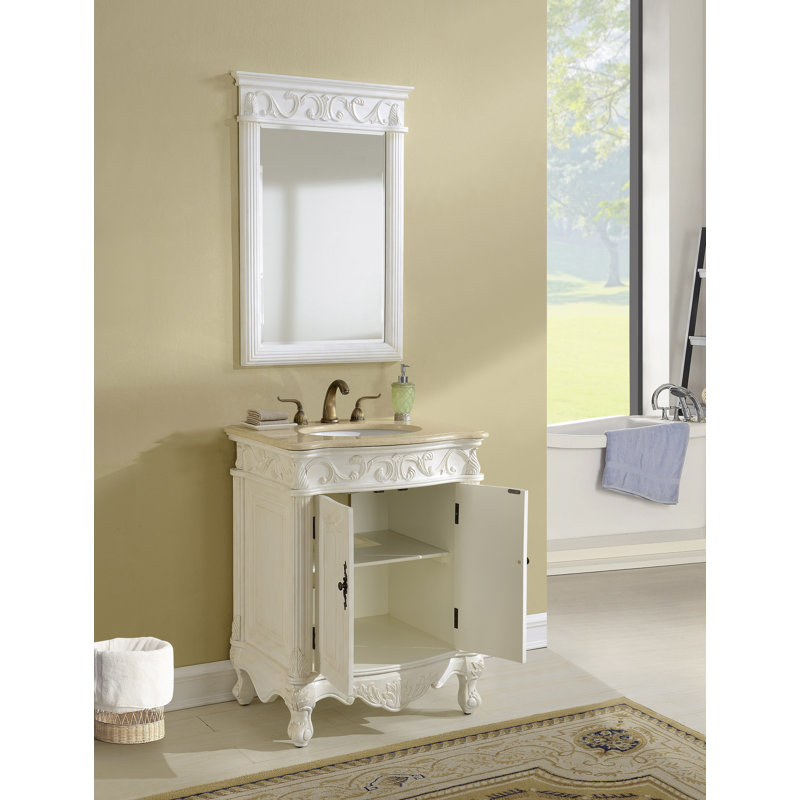 Ensemble de meuble-lavabo simple 27 po Aurillac, Blanc antique, Marbre de couleur crème